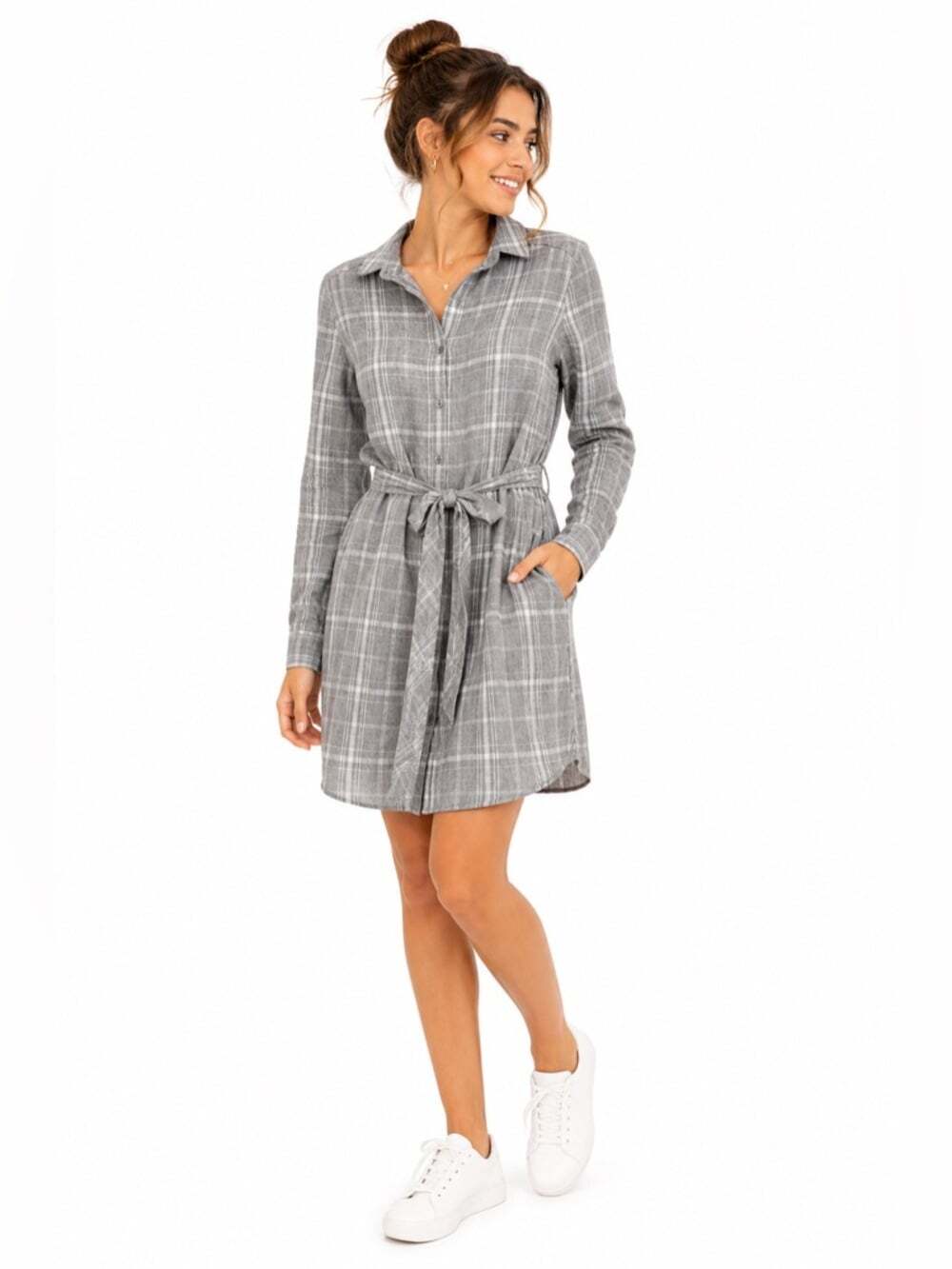 Banana Republic Grey Flannel Dress Midi Tie Waist Size 10